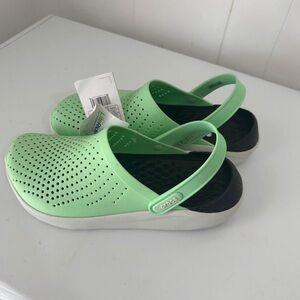 CROCS Mint and Black Clogs Men Size 9, Women Size 11